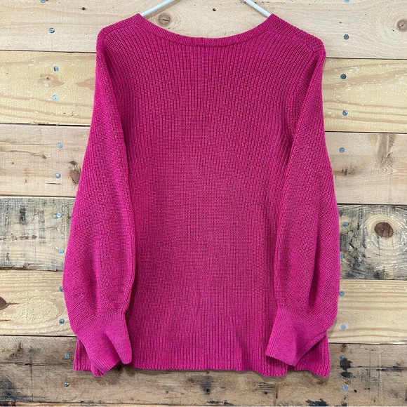NIC+ZOE Magenta Rose Pink Shaker V-Neck Sweater Barbie Women's Sz L - Picture 2 of 7